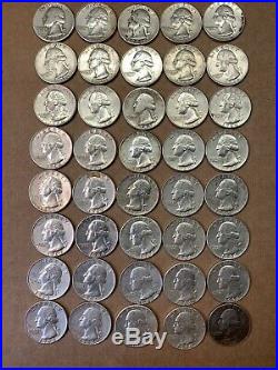 Full Roll 40 Silver Washington Quarters Some AU $10 25 Cents. 90 Percent Silver