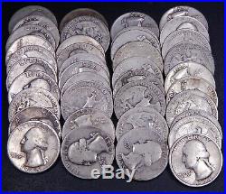 Full Roll 90% Washington Quarters $10 Face in 90% Silver ALL Coins 1934 1959