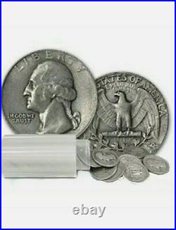 Full Roll of 40x Pre 1965 90% Silver Washington Quarters $10 FV SLV COINS