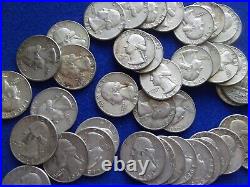 Full roll of 40 SILVER Washington Quarters 25 cent coin US 90% 1964 PD circulate