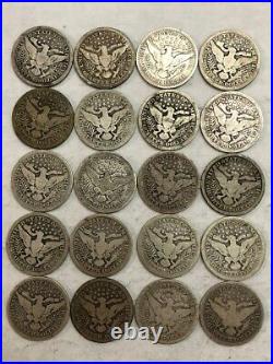 Half-ROLL of 20 Good-VG BARBER silver quarters. #6