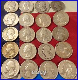Half Roll 20 Washington Quarters 90% Silver Face Value Junk Silver 1932-1964 WQ4