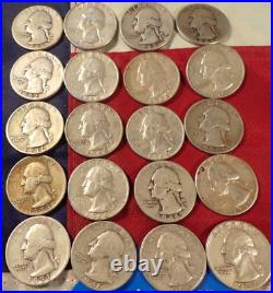 Half Roll 20 Washington Quarters 90% Silver Face Value Junk Silver 1932-1964 WQ4