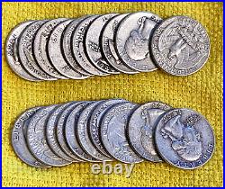 Half Roll Lot Of 20 Coins 90% Silver Washington Quarters Avg Circulated