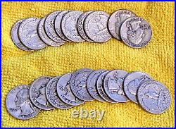 Half Roll Lot Of 20 Coins 90% Silver Washington Quarters Avg Circulated