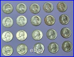 Half Roll Lot of 20 1964 Washington Quarters 90% Silver US Coins 25c
