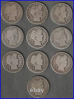 Half Roll Of 10 Different Barber Half Dollars. $5 Face. Nice Coins. Free Ship