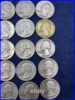 LOT OF (40) 90% SILVER 1958 WASHINGTON QUARTERS! Fresh From A Roll! LOT Z 111