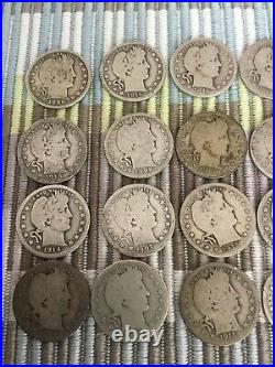Lot Of 40 (1 Roll) Barber Quarter Dollar $10 Face Value 90% Us Silver Coins