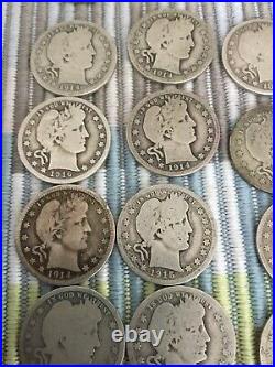 Lot Of 40 (1 Roll) Barber Quarter Dollar $10 Face Value 90% Us Silver Coins