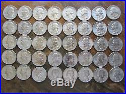 Lot Of 40 (1 roll) Washington 90% Silver Quarters All AU BU 1943 1954 WOW