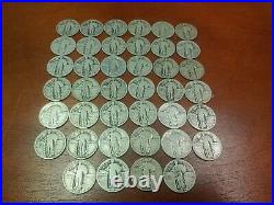 Lot Of 40 Standing Liberty Silver Quarters 1 Roll- Full Dates P, D, S (#1)