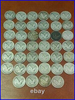 Lot Of 40 Standing Liberty Silver Quarters 1 Roll- Full Dates P, D, S (#3)