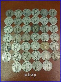 Lot Of 40 Standing Liberty Silver Quarters 1 Roll- Full Dates P, D, S (#6)