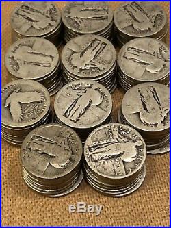 Lot Of (50) Standing Liberty Silver Quarters 90%. 1 & 1/2 Rolls Silver Coins
