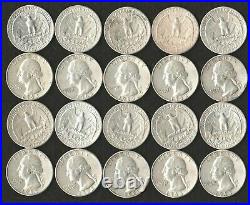 Lot Of 80 Washington 90% Silver Quarters $20 Face Value 90% 2 Roll Lot 1961-1964