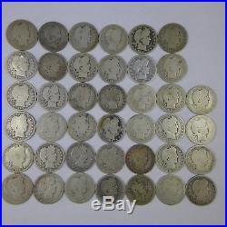 Lot- Roll Of 40 Barber Silver Quarters 90% $10 Face, Nice Mix AG-G Avg Circulated
