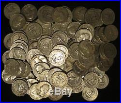 Lot of 120 pre-1965 Washington 90% silver quarters 3 rolls of 40 Un-searched