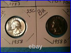 Lot of 1883 Morgan $1, AU, 3 half dollars, 2 quarters, 90% silver, 1 roll 5C