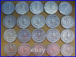 Lot of 20 Coins 1/2 Roll Washington Quarter 90% Silver