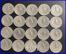 Lot of 20 Coins 1/2 Roll Washington Quarter 90% Silver 1943