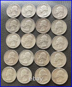 Lot of 20 Coins 1/2 Roll Washington Quarter 90% Silver 1953-1964
