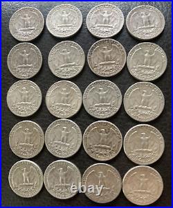 Lot of 20 Coins 1/2 Roll Washington Quarter 90% Silver 1953-1964
