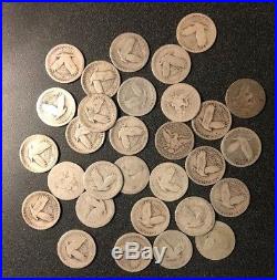 Lot of 30 Standing Liberty & Barber Silver Quarter Roll 1890's-1920's 90% Silver