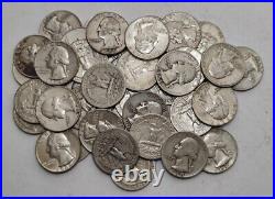 Lot of 40 (1 ROLL) 90% Silver Washington Quarters 25c / 1930s-1960s
