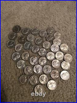 Lot of 40 Washington Quarter 90% Silver Coins 1 Roll Fine To Uncirculated