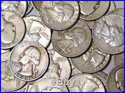 Lot of 40 Washington Quarters $10 Face Roll 90% Silver Coins 1940s-1950s-1960s