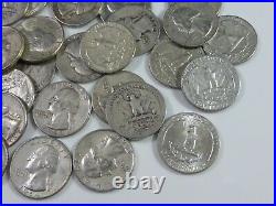 Lot of 40 Washington Quarters Pre-1965 1 Roll Silver Coins, Estate Collection #2