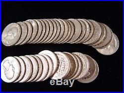Mixed Date 90% Silver Washington Quarter Roll Circulated 40 Coin Roll (Ref A)