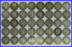 Mixed Date Barber Quarters 25c G-f Good To Fine Full Rim Full Roll 40 Coins (b)