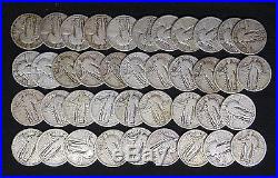 Mixed Date Standing Liberty Quarters G Vg + Plus Full Roll 40 Silver Coins