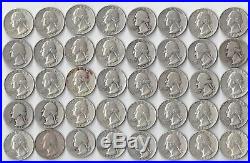 Mixed Dates. Roll Of 40 Circulated 90% Silver Washington Quarters
