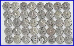 Mixed Dates. Roll Of 40 Circulated 90% Silver Washington Quarters