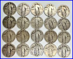 Nice Roll 90% Silver Standing Quarter 40 Coins Full Dates Mintmarked 1925 1930