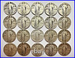 Nice Roll 90% Silver Standing Quarter 40 Coins Full Dates Mintmarked 1925 1930
