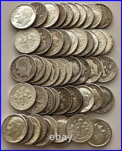 ONE ROLL OF ROOSEVELT DIMES 90% Silver (50 Coins)