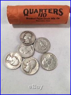 ONE ROLL OF WASHINGTON 90% SILVER QUARTERS Misc Years Up To 1964 40 Coins