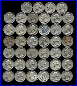 ONE ROLL OF WASHINGTON QUARTERS (1932-59) 90% Silver (40 Coins) LOT A2