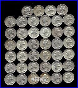 ONE ROLL OF WASHINGTON QUARTERS (1932-64) 90% Silver (40 Coins) LOT B16