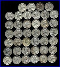 ONE ROLL OF WASHINGTON QUARTERS (1932-64) 90% Silver (40 Coins) LOT C32