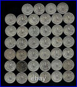 ONE ROLL OF WASHINGTON QUARTERS (1934-46) 90% Silver (40 Coins) LOT C89