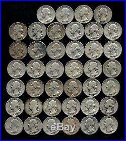 ONE ROLL OF WASHINGTON QUARTERS (1934-48) 90% Silver (40 Coins) LOT E64