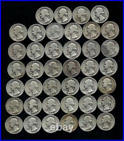 ONE ROLL OF WASHINGTON QUARTERS (1934-49) 90% Silver (40 Coins) LOT C91