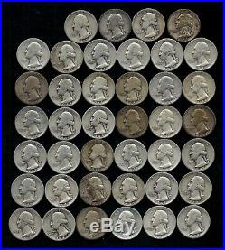 ONE ROLL OF WASHINGTON QUARTERS (1934-49) 90% Silver (40 Coins) LOT E41