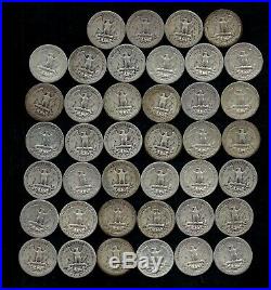 ONE ROLL OF WASHINGTON QUARTERS (1934-49) 90% Silver (40 Coins) LOT E41