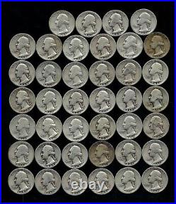 ONE ROLL OF WASHINGTON QUARTERS (1934-49) 90% Silver (40 Coins) LOT J69